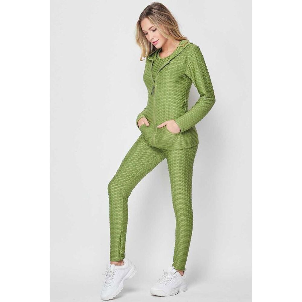 World of Leggings 3 Piece Scrunch Butt Leggings Tank Top and Hooded Jacket Set